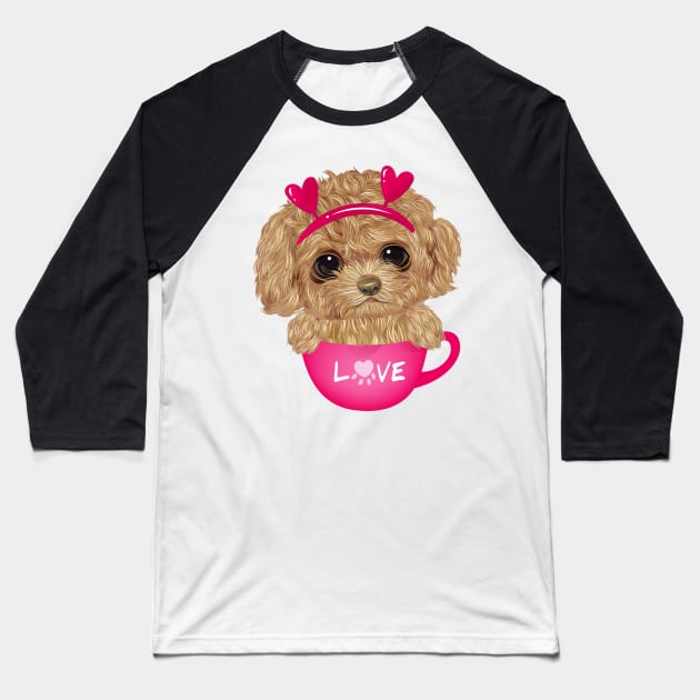 Poodle sitting inside cup Baseball T-Shirt by Mako Design 